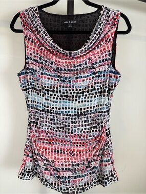 Cable & Gauge Multicolor Sleeveless Cowl Neck Top - Pink/Blue/Black